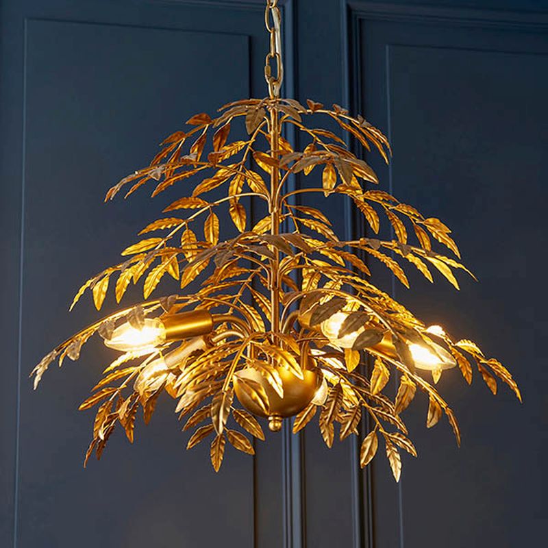 Ambience-63829 - Wild - Gold 5 Light Pendant with Gold Metal Palm Leaves