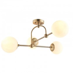 Moon - Matt Antique Brass 4 Light Semi Flush with Opal Glass 