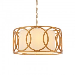 Luxemetre - Brushed Gold Pendant with White Fabric Shade Luxemetre - Brushed Gold Pendant with White Fabric Shade