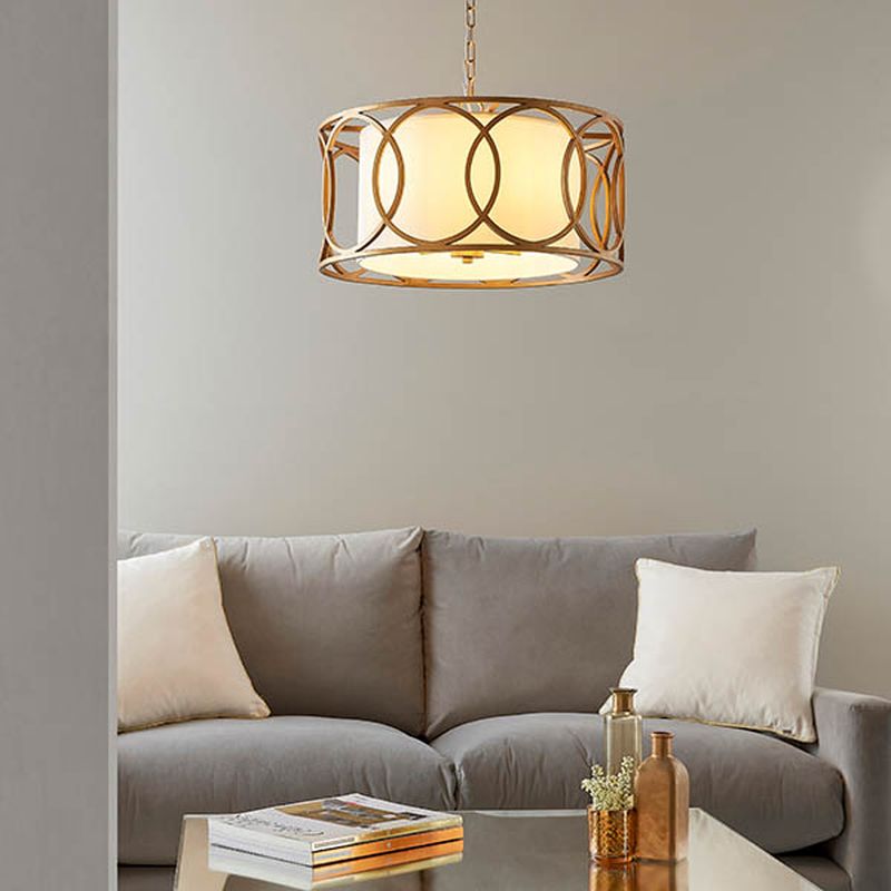 Ambience-63868 - Luxemetre - Brushed Gold Pendant with White Fabric Shade