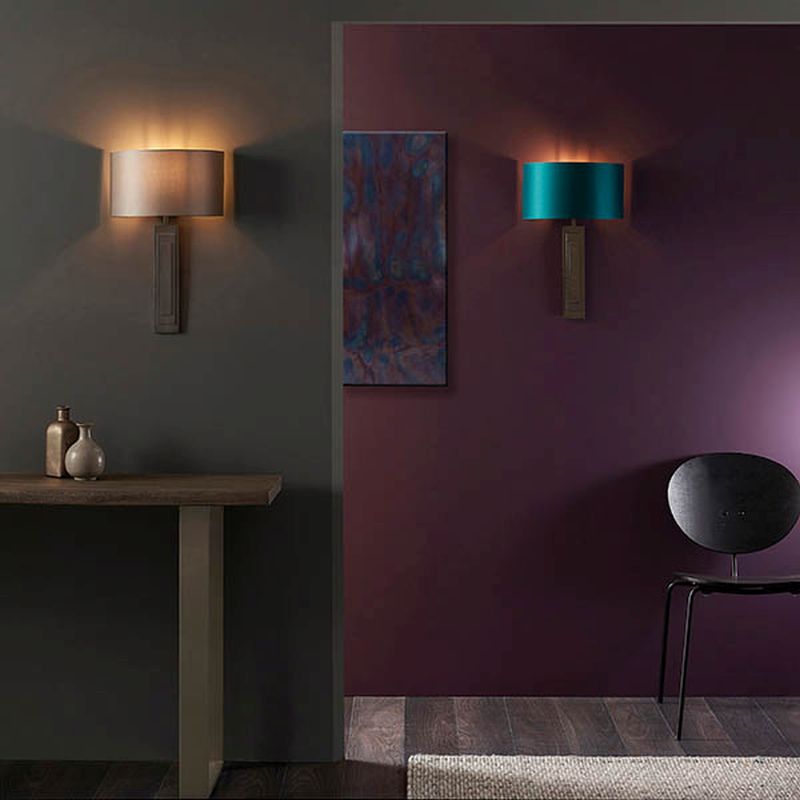 Ambience-63869 - Meechum - Brushed Bronze Wall Lamp with Teal Satin Shade
