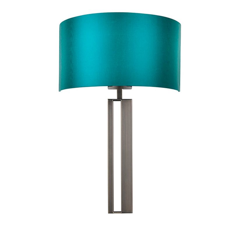 - Meechum - Brushed Bronze Wall Lamp with Teal Satin Shade Ambience-63883 - Meechum - Brushed Bronze Wall Lamp with Teal Satin Shade