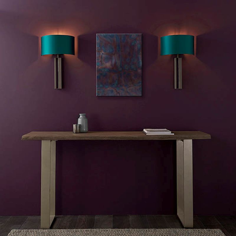 - Meechum - Brushed Bronze Wall Lamp with Teal Satin Shade Ambience-63883 - Meechum - Brushed Bronze Wall Lamp with Teal Satin Shade