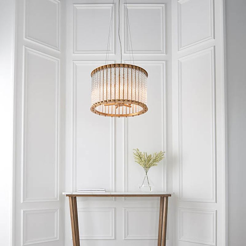- Baldwin - Matt Gold with Clear Ribbed Glass Rods 6 Light Pendant Ambience-63886 - Baldwin - Matt Gold with Clear Ribbed Glass Rods 6 Light Pendant