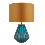Ritzy - Turquoise Glass Table Lamp with Gold Satin Shade