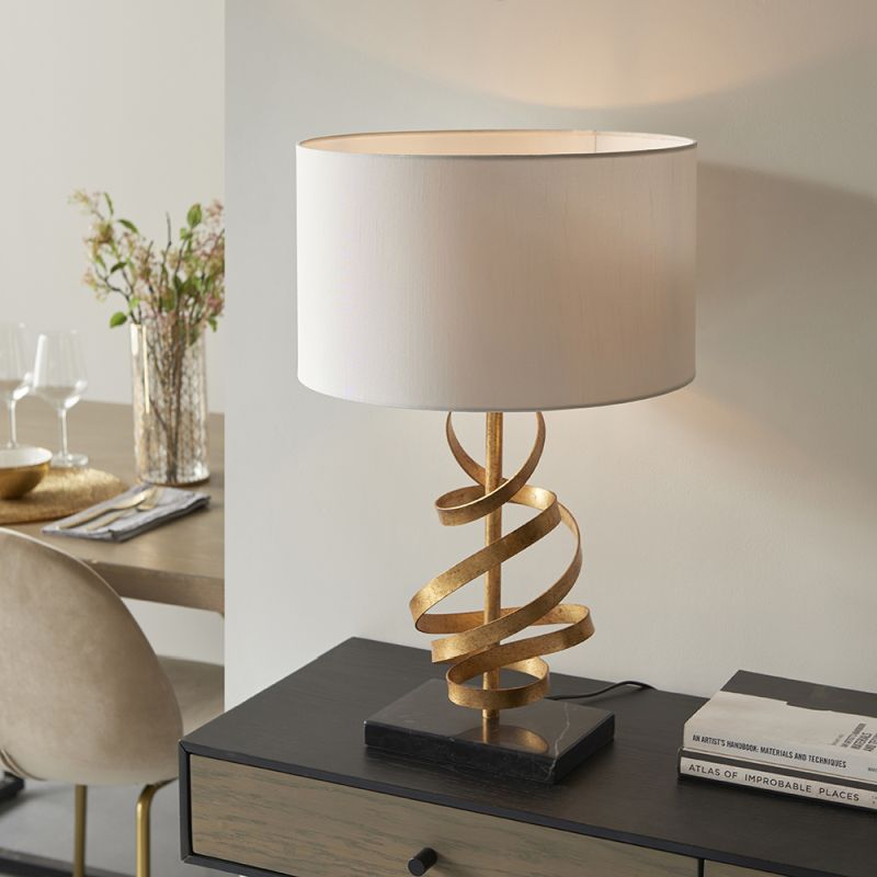 Ambience-64821 - Mergen - Gold Ribbon Table Lamp with Ivory Shade