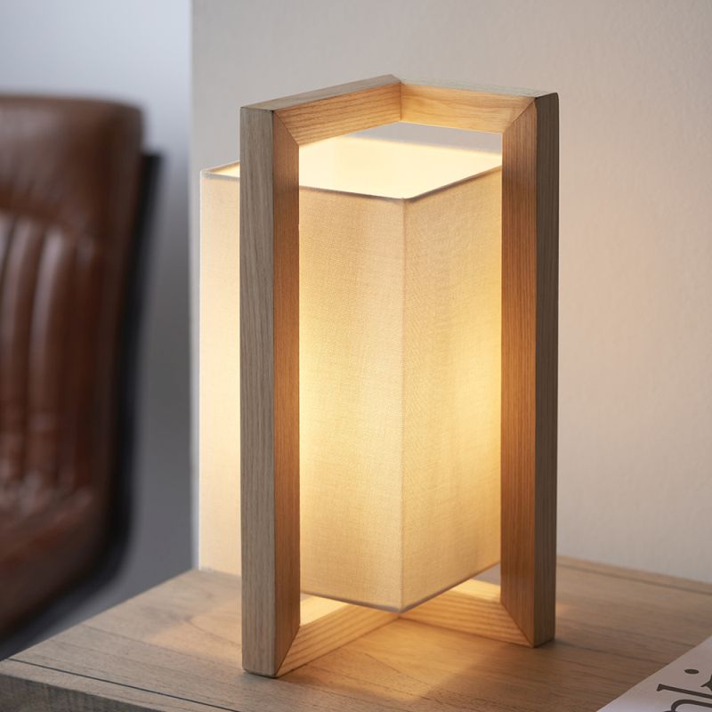 - Cinnamon - Vintage White with Wooden Geometric Table Lamp Ambience-64826 - Cinnamon - Vintage White with Wooden Geometric Table Lamp