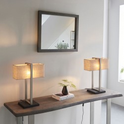 Affair -  Black & Satin Nickel Table Lamp with Natural Linen Shade Affair -  Black & Satin Nickel Table Lamp with Natural Linen Shade