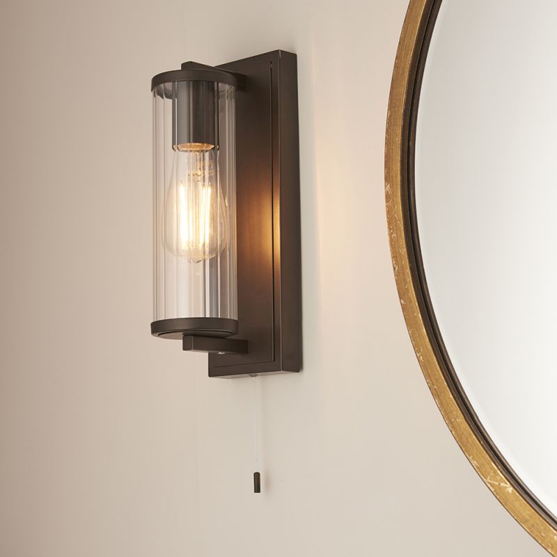 Ambience-64842 - Mignon - Bathroom Dark Bronze Wall Lamp with Ribbed Glass Shade