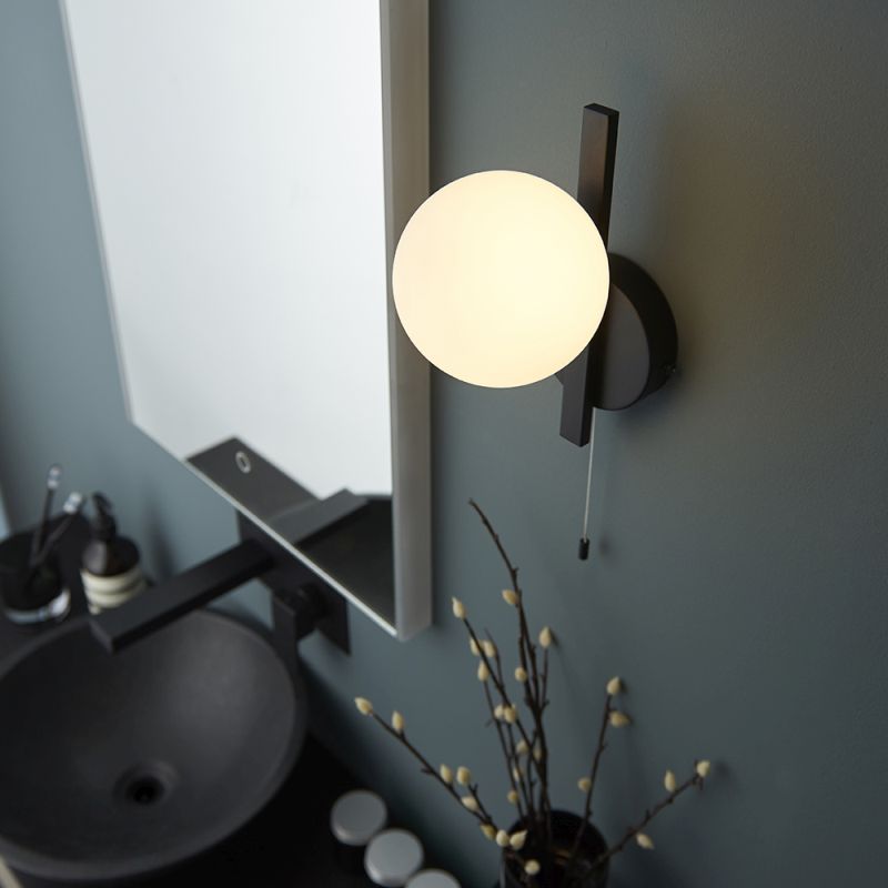 Ambience-64844 - Art - Bathroom Matt Black & Opal Glass Wall Lamp