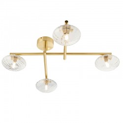 Mobias - Bathroom Satin Brass 4 Light Ceiling Lamp with Ribbed Glass Shade Mobias - Bathroom Satin Brass 4 Light Ceiling Lamp with Ribbed Glass Shade