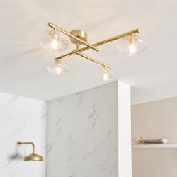 Mobias - Bathroom Satin Brass 4 Light Ceiling Lamp with Ribbed Glass Shade Mobias - Bathroom Satin Brass 4 Light Ceiling Lamp with Ribbed Glass Shade