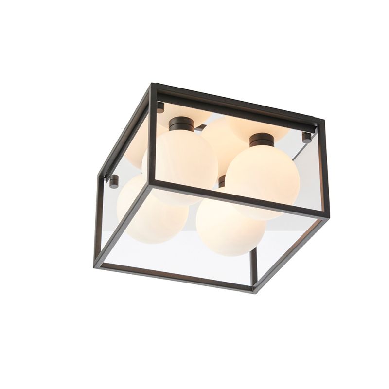 Ambience-64847 - Iconic - Bathroom Black Ceiling Lamp with White Glass Shades