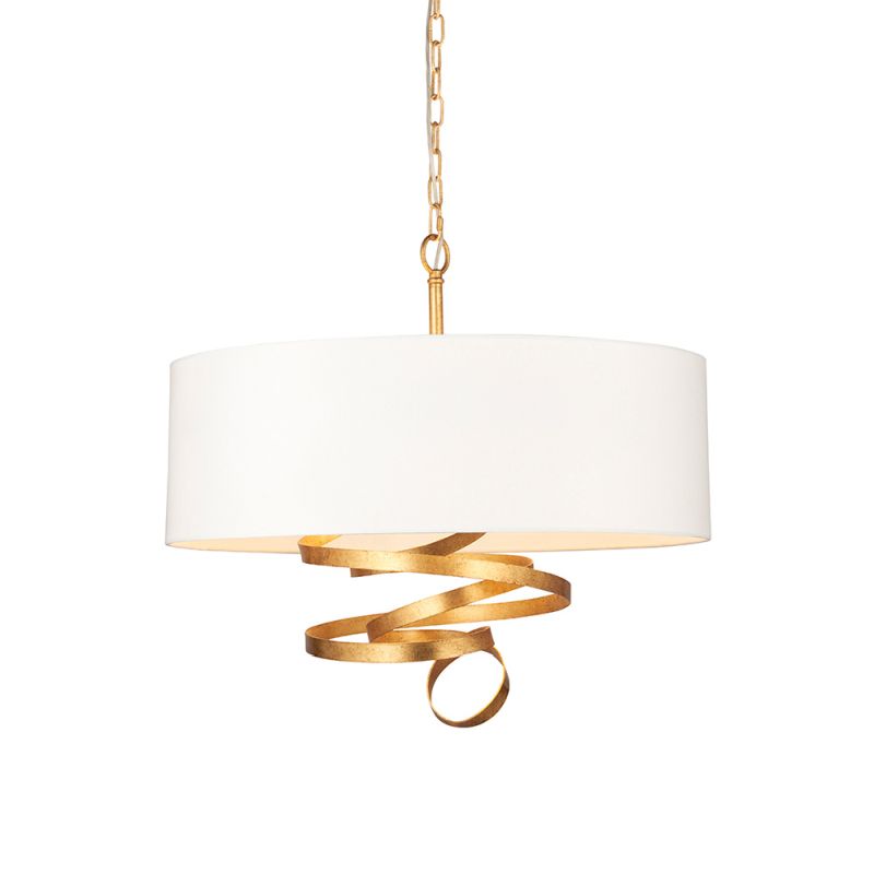 Ambience-64849 - Mergen - Gold Ribbon 3 Light Pendant with Ivory Shade