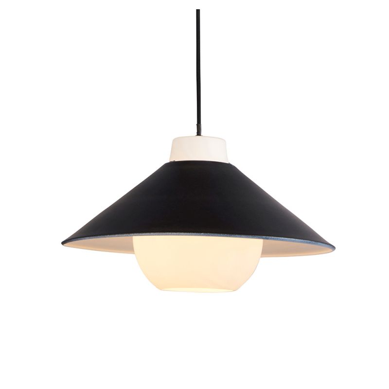 Ambience-64851 - Ionia - Black Pendant with White Glass Shade