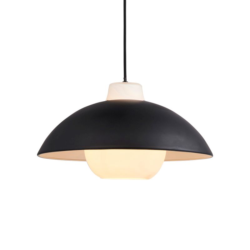 Ambience-64852 - Ionia - Black Pendant with White Glass Shade