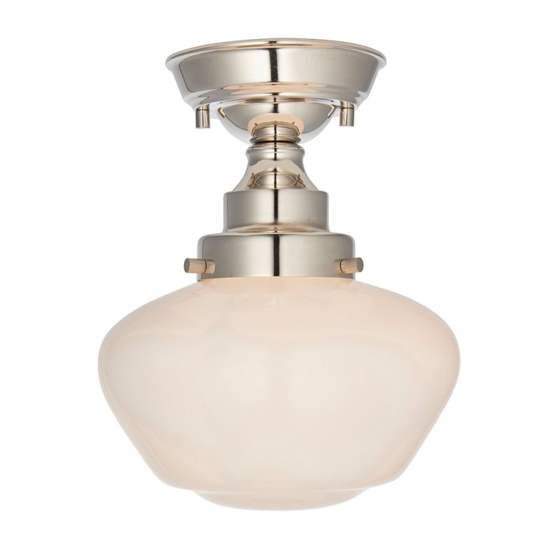 Ambience-64854 - School House - Bright Nickel Semi Flush with White Opal Glass