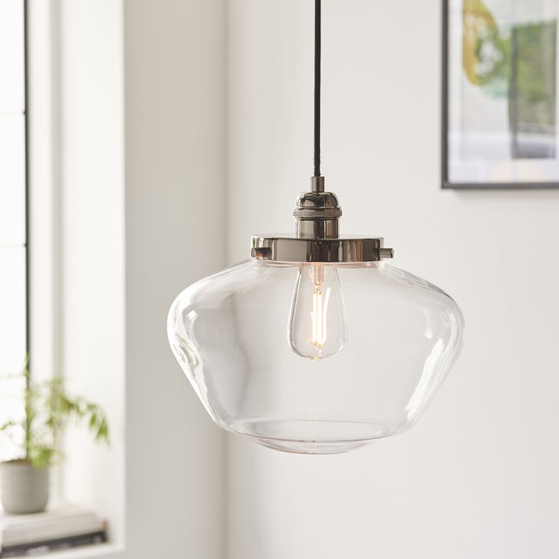 Ambience-64855 - School House - Bright Nickel Pendant with Clear Glass
