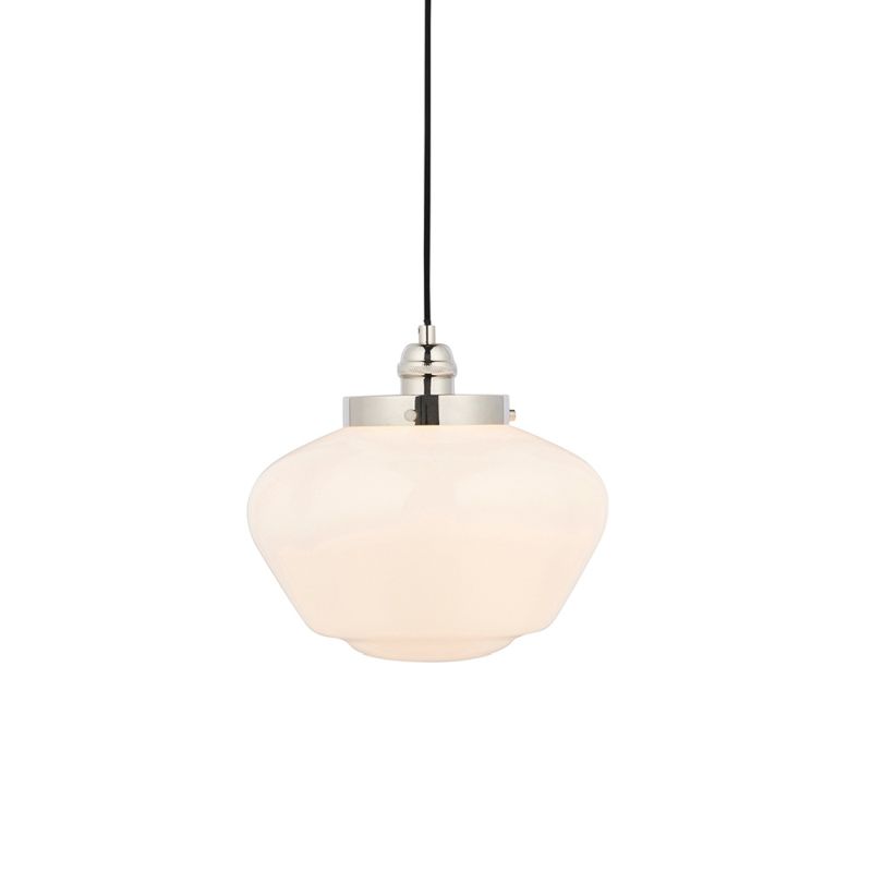 Ambience-64856 - School House - Bright Nickel Pendant with Opal White Glass