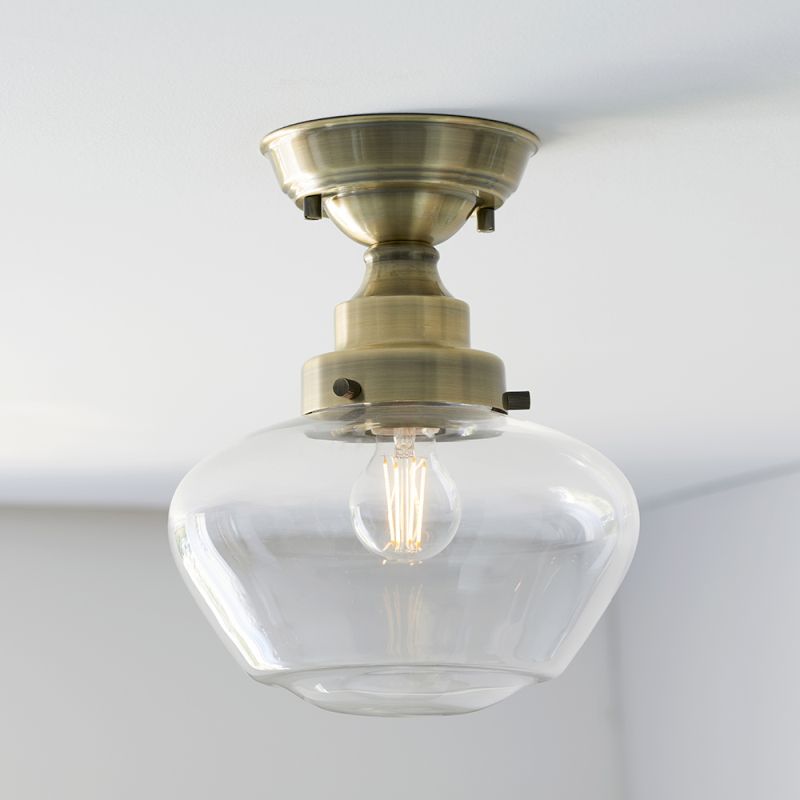 Ambience-64861 - School House - Antique Brass Semi Flush with Clear Glass