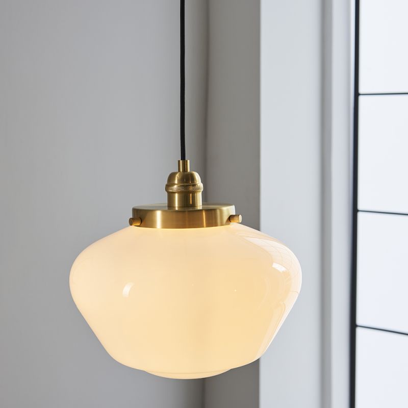 Ambience-64864 - School House - Brass Pendant with White Opal Glass