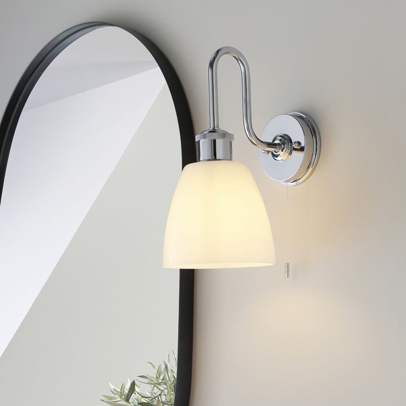 Ambience-66139 - Victoria - Bathroom Chrome Wall Lamp with Opal Glass Shade
