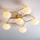 Ambience-66147 - Bordeaux - Satin Gold 6 Light Ceiling Lamp with White Glass Shades