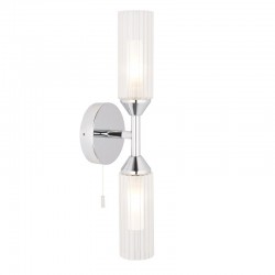 Natori - Bathroom Chrome 2 Light Wall Lamp with Clear Ribbed Glasses Natori - Bathroom Chrome 2 Light Wall Lamp with Clear Ribbed Glasses
