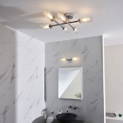 Natori - Bathroom Chrome 2 Light Wall Lamp with Clear Ribbed Glasses Natori - Bathroom Chrome 2 Light Wall Lamp with Clear Ribbed Glasses
