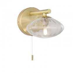Mobias - Bathroom Satin Brass Wall Lamp with Ribbed Glass Shade Mobias - Bathroom Satin Brass Wall Lamp with Ribbed Glass Shade