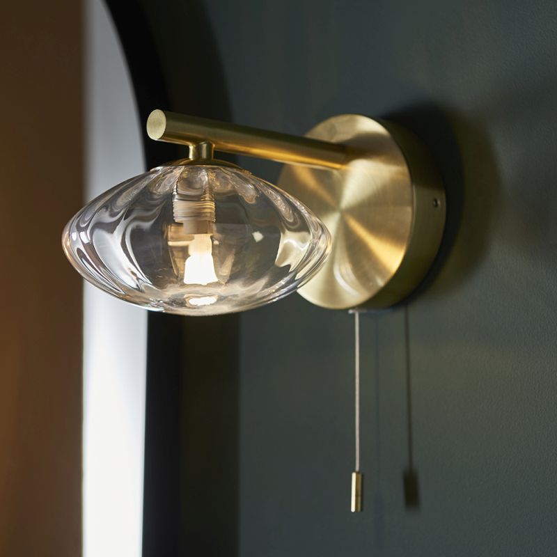 Ambience-66156 - Insight - Bathroom Satin Gold Wall Lamp with Ribbed Glass Shade
