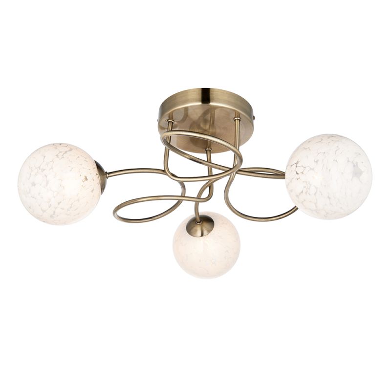 Ambience-66161 - Sapphire - Antique Brass 3 Light Ceiling Lamp with Confetti Glass Shades