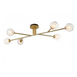 Crown - Satin Brass 6 Light Ceiling Lamp with Double Glass