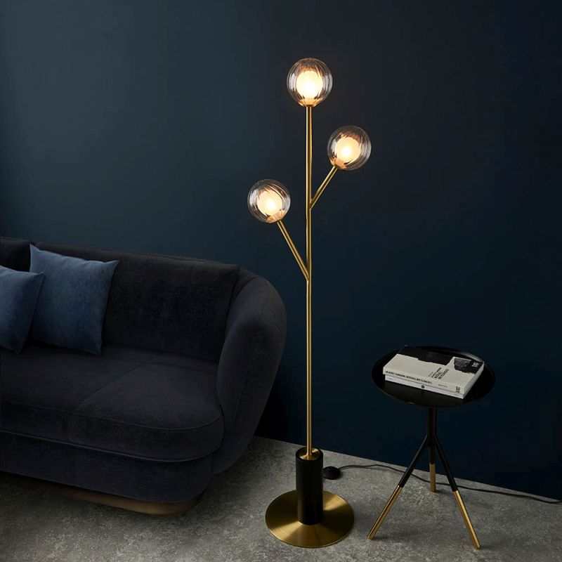Ambience-67477 - Crown - Satin Brass 3 Light Floor Lamp with Double Glass