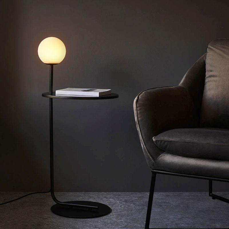 Ambience-67492 - Urbane - Satin Black Floor Lamp with Table and White Glass