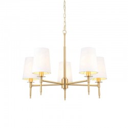Envy - Satin Brass 5 Light Pendant with Vintage White Shades  Envy - Satin Brass 5 Light Pendant with Vintage White Shades
