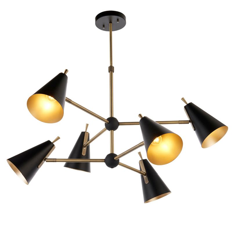 Ambience-67499 - Marquee - Matt Black 6 Light Centre Fitting with Antique Brass