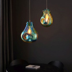 Europa - Medium Polished Chrome Pendant with Blue Metallic Glass Shade Europa - Medium Polished Chrome Pendant with Blue Metallic Glass Shade