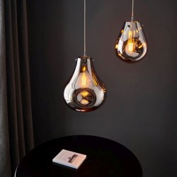 Europa - Medium Polished Chrome Pendant with Chrome Metallic Glass Shade Europa - Medium Polished Chrome Pendant with Chrome Metallic Glass Shade