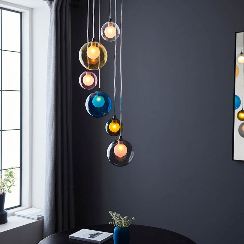 Ambience-67517 - Starz - Black Chrome 12 Light Cluster with Multi-coloured Double Glass Shades