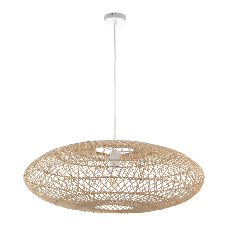 Ambience-67531 - Mesh - White Pendant with Natural Rattan Shade