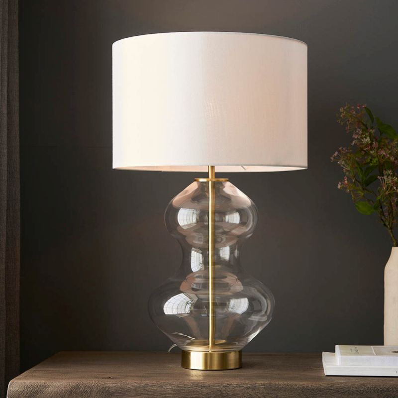 Ambience-67539 - Divine - Clear Glass & Satin Gold with Vintage White Shade Table Lamp
