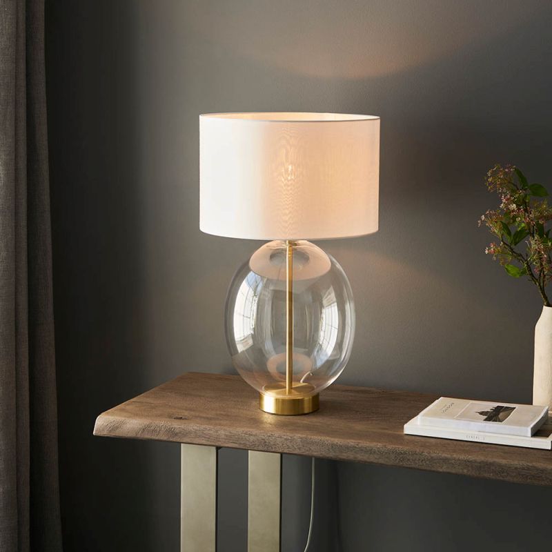 Ambience-67542 - Divine - Clear Glass & Satin Gold with Vintage White Shade Table Lamp