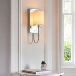 Mirror Line - Mirrored Bright Nickel Wall Lamp with Vintage White Shade Mirror Line - Mirrored Bright Nickel Wall Lamp with Vintage White Shade