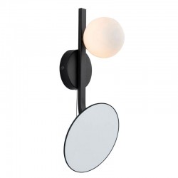 Spa - Bathroom Matt Black Wall Lamp with Opal Glass and Mirror