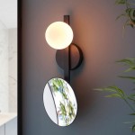 Spa - Bathroom Matt Black Wall Lamp with Opal Glass and Mirror Spa - Bathroom Matt Black Wall Lamp with Opal Glass and Mirror