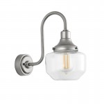 Schoolhouse - Outdoor Brushed Silver Wall Lamp with Glass Shade