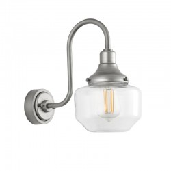 Schoolhouse - Outdoor Brushed Silver Wall Lamp with Glass Shade