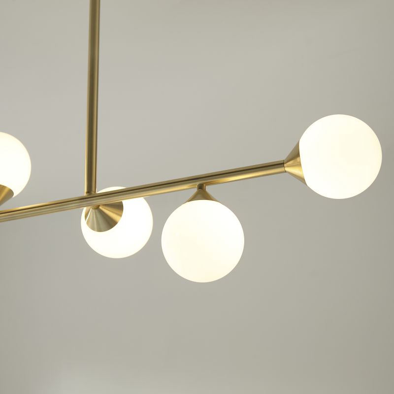 Ambience-69332 - Juliett - Satin Brass 5 Light over Island Fitting with White Glasses