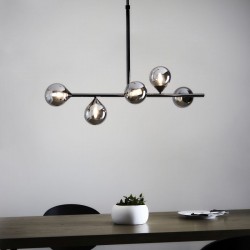 Turno - Black Chrome 5 Light over Island Fitting with Smoked Mirror Glasses Turno - Black Chrome 5 Light over Island Fitting with Smoked Mirror Glasses
